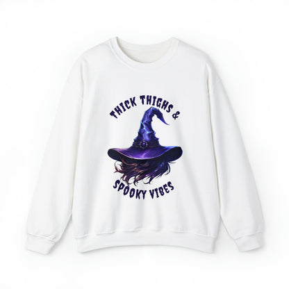 Thick Thighs And Spooky Vibes Witch Hat Halloween Sweatshirt