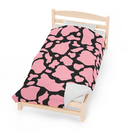 Pink with Black Cow Print Plush Blanket