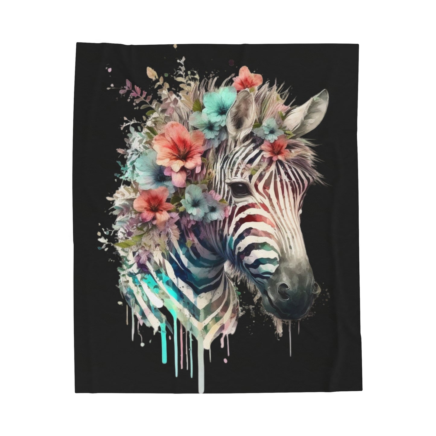 Watercolor Zebra with Flowers Blanket