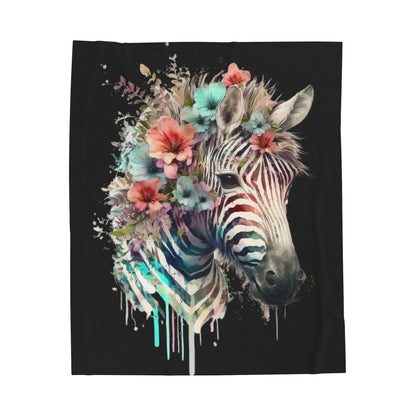 Watercolor Zebra with Flowers Blanket