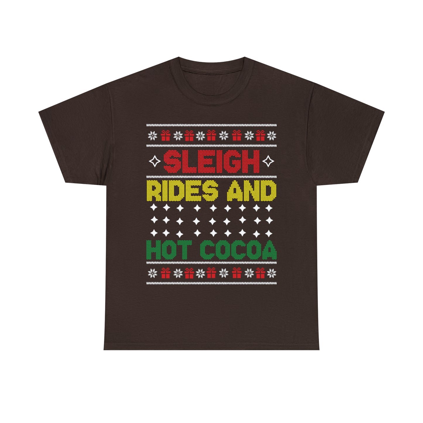Sleigh Rides and Hot Cocoa Christmas Ugly Sweater Short Sleeve Tee