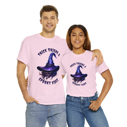 Thick Thighs And Spooky Vibes Witch Hat Halloween Short Sleeve Tee