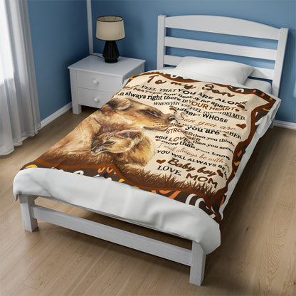 To My Son Lion Hearted Love Soft Velveteen Minky Blanket From Mom Throw Gift