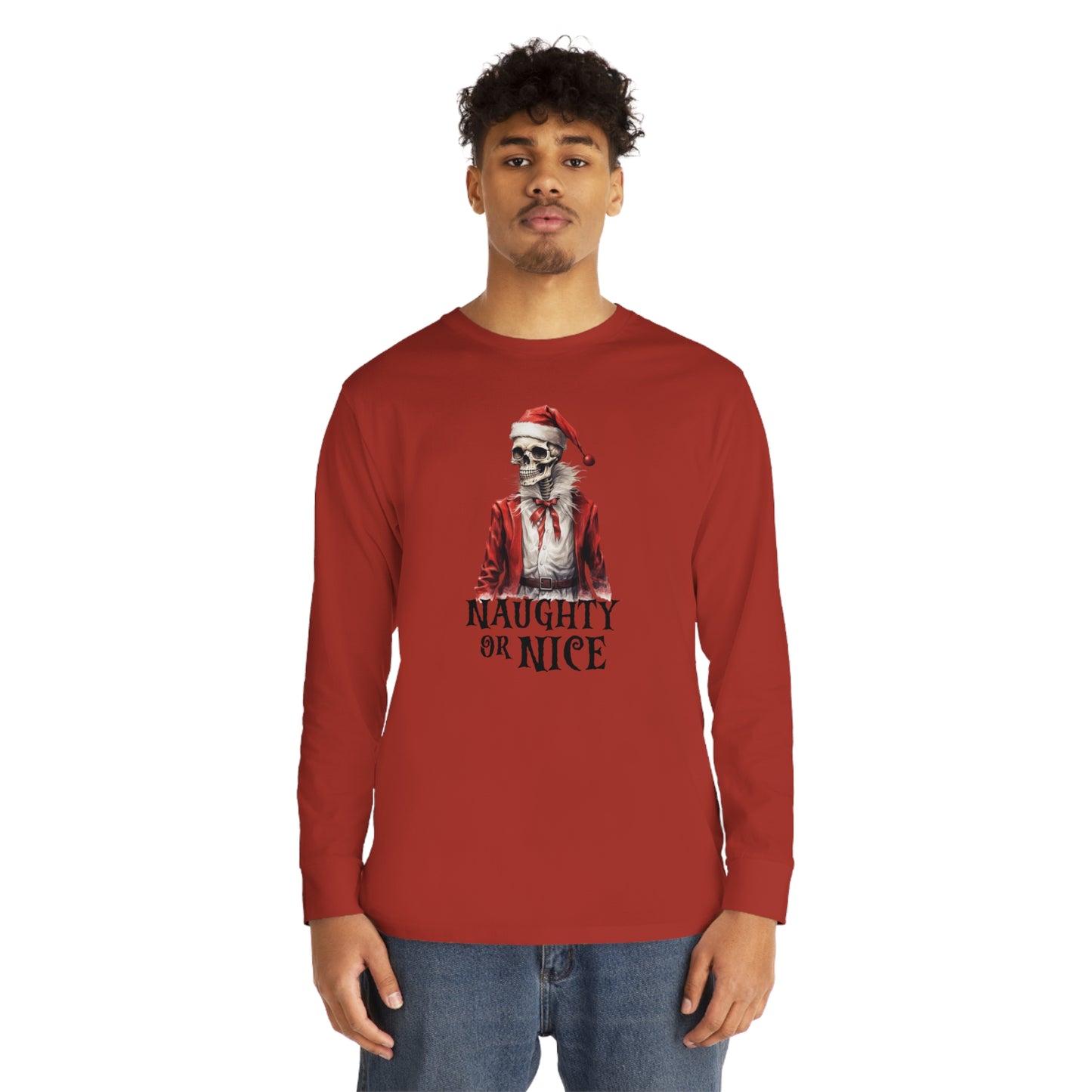 Naughty or Nice Skeleton Christmas Long Sleeve Tee