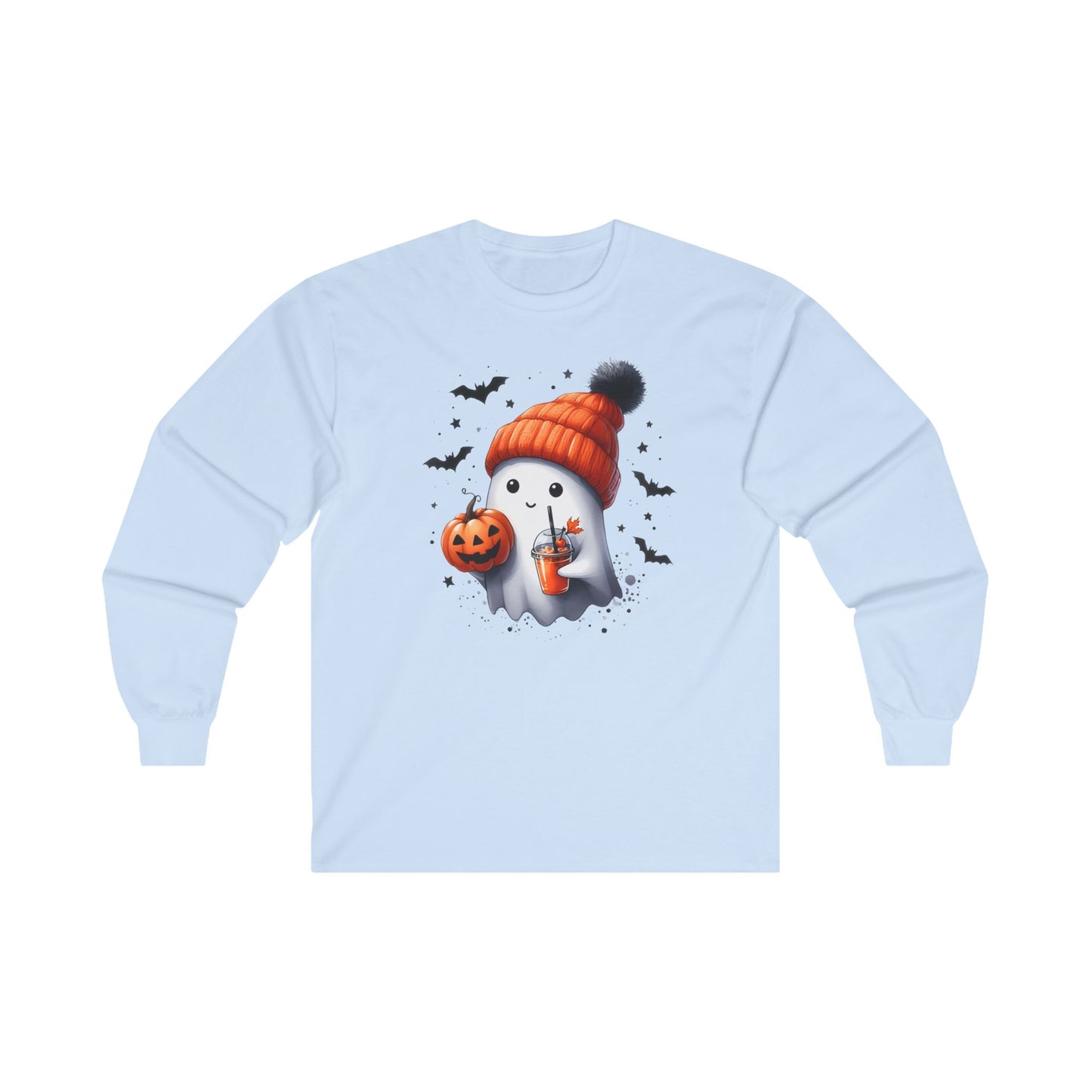 Cute Halloween Ghost With Hat Pumpkin Juice long sleeve T-shirt