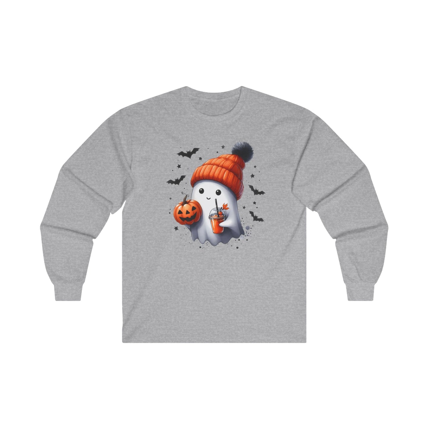 Cute Halloween Ghost With Hat Pumpkin Juice long sleeve T-shirt