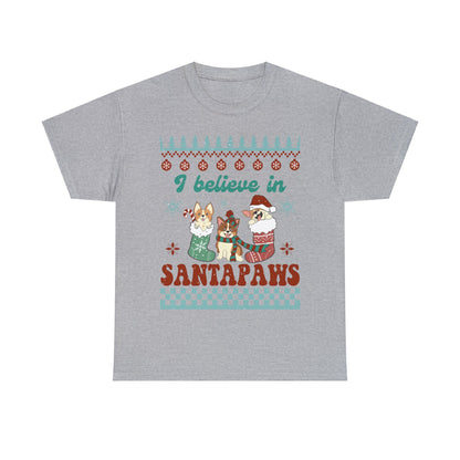 I Believe in Santa Paws Dog Ugly Christmas Sweater Short Sleeve Tee