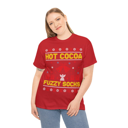 Hot Cocoa Fuzzy Socks Christmas Ugly Sweater Short Sleeve Tee