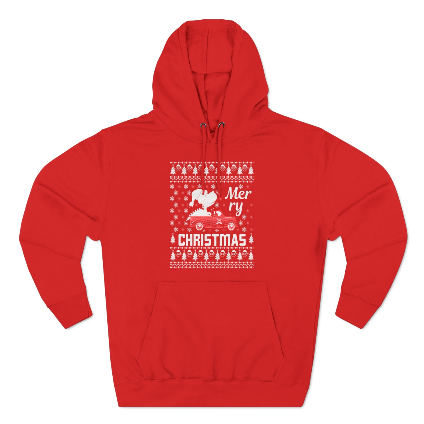 Dinosaur in Red Truck Merry Christmas Ugly Sweater Pullover Hoodie