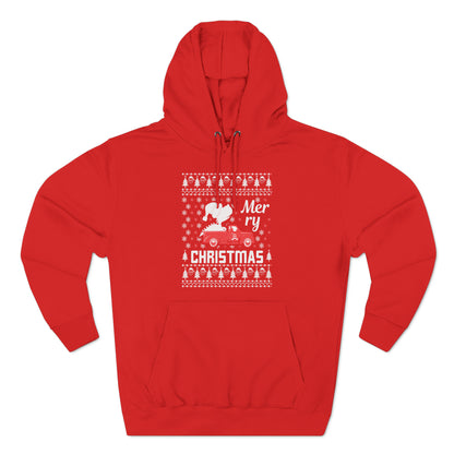 Dinosaur in Red Truck Merry Christmas Ugly Sweater Pullover Hoodie