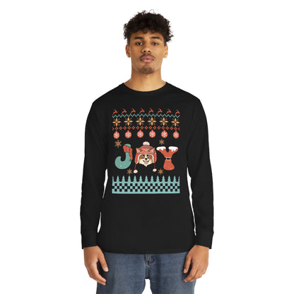 Joy Corgi Dog Christmas Ugly Sweater Long Sleeve Tee