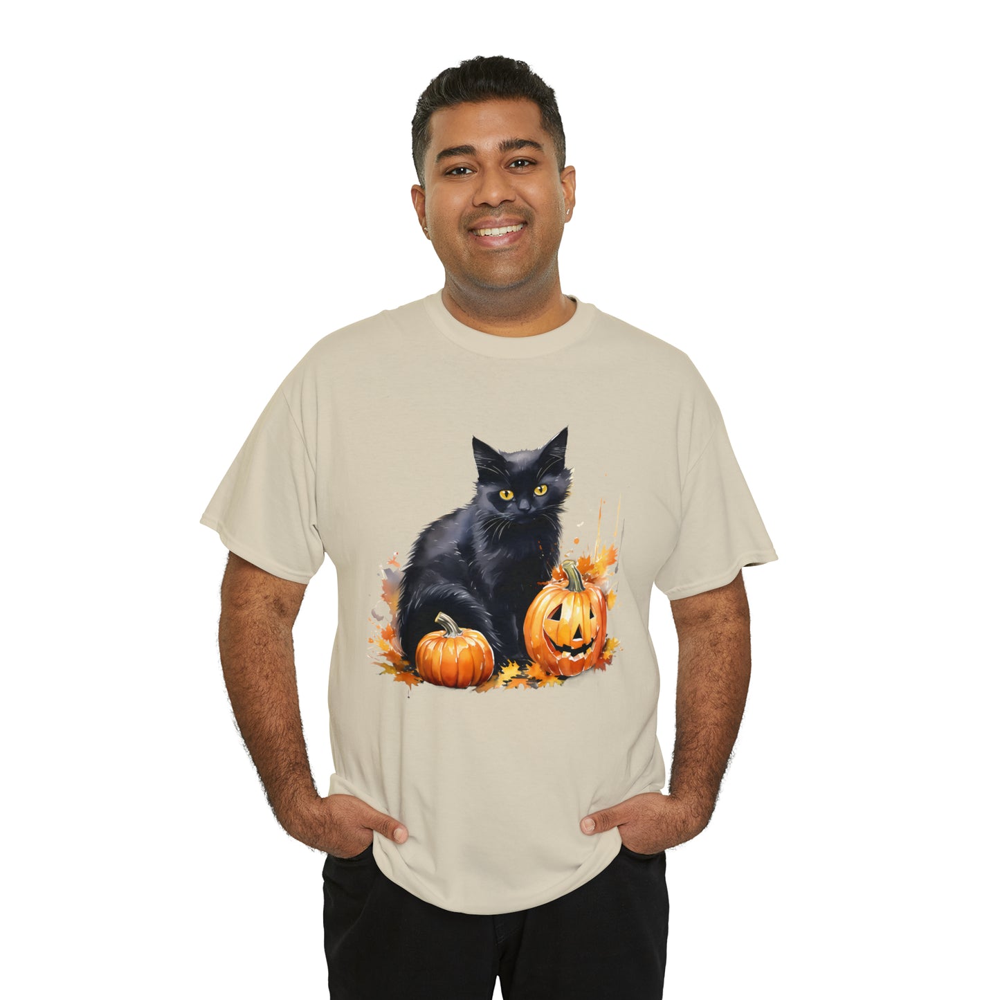 Black Cat with Pumpkin Halloween Short Sleeve Tee