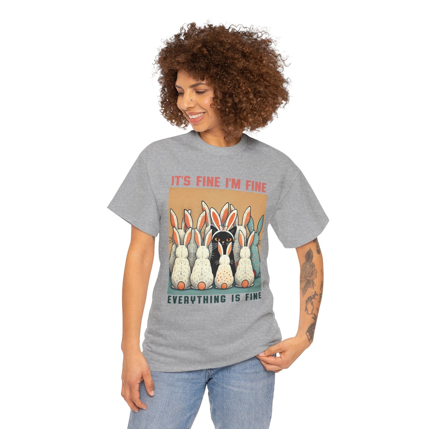 Easter Cat I'm Fine Short Sleeve Tshirt