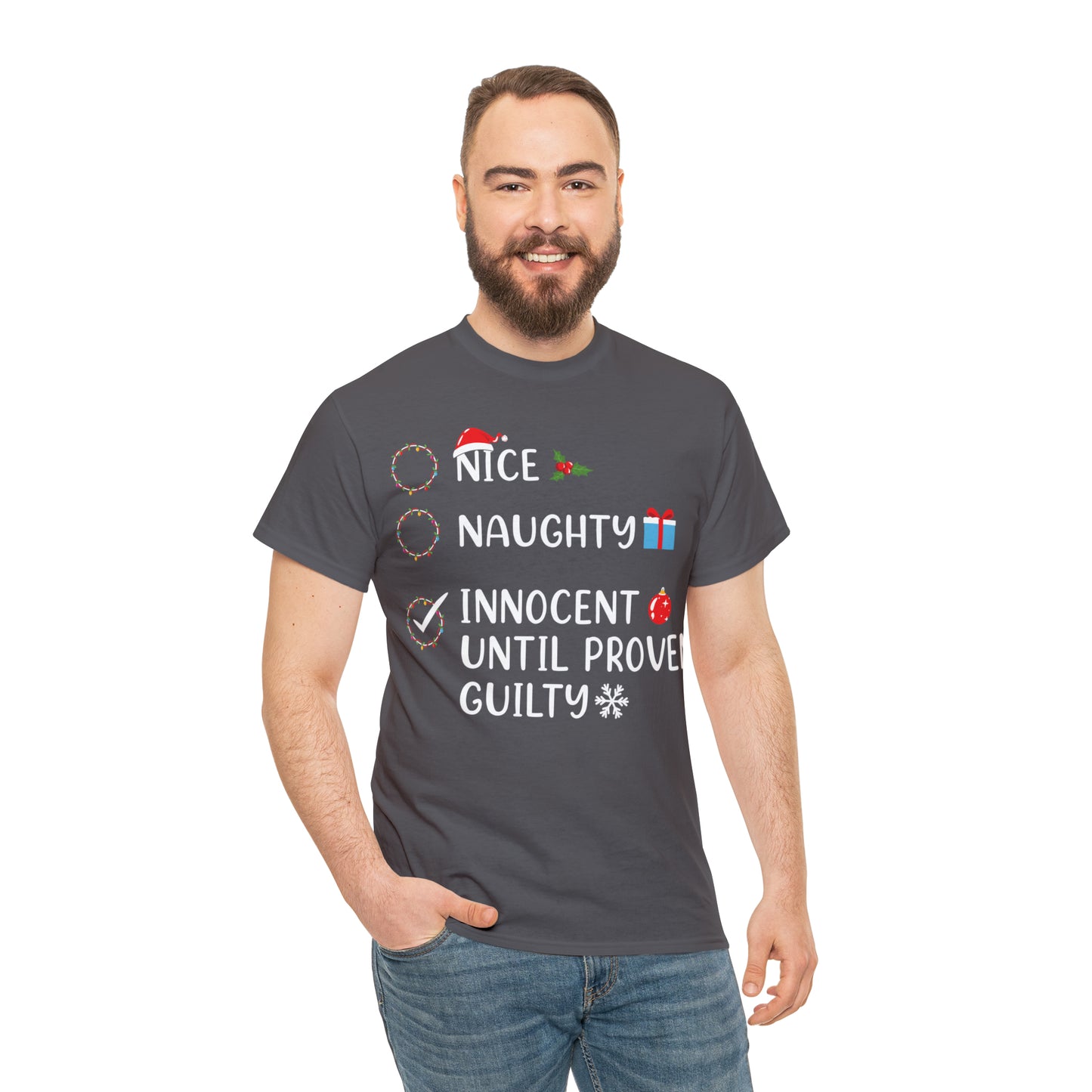 Naughty List Innocent Until Proven Guilty Christmas Short Sleeve Tee