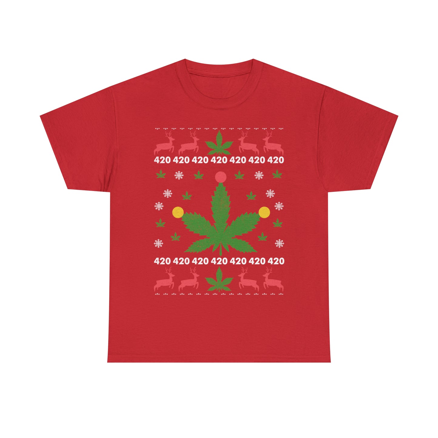 Cannabis Leaf with Lights Christmas Ugly Sweater Short Sleeve Tee