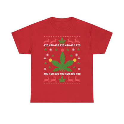 Cannabis Leaf with Lights Christmas Ugly Sweater Short Sleeve Tee