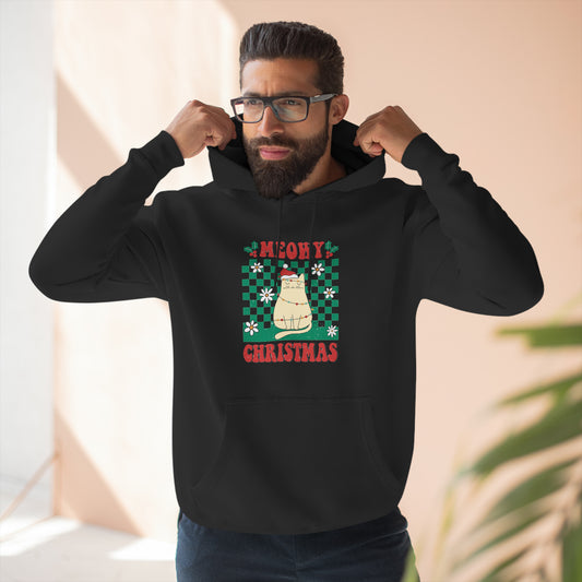 Meowy Christmas Cat In Christmas Lights Green Ugly Sweater Pullover Hoodie