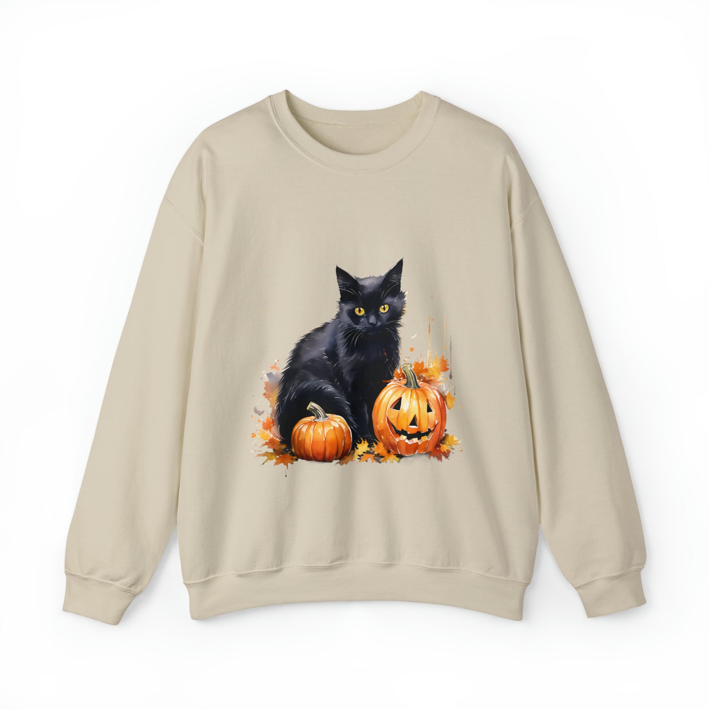 Black Cat with Pumpkin Halloween Sweatshirt