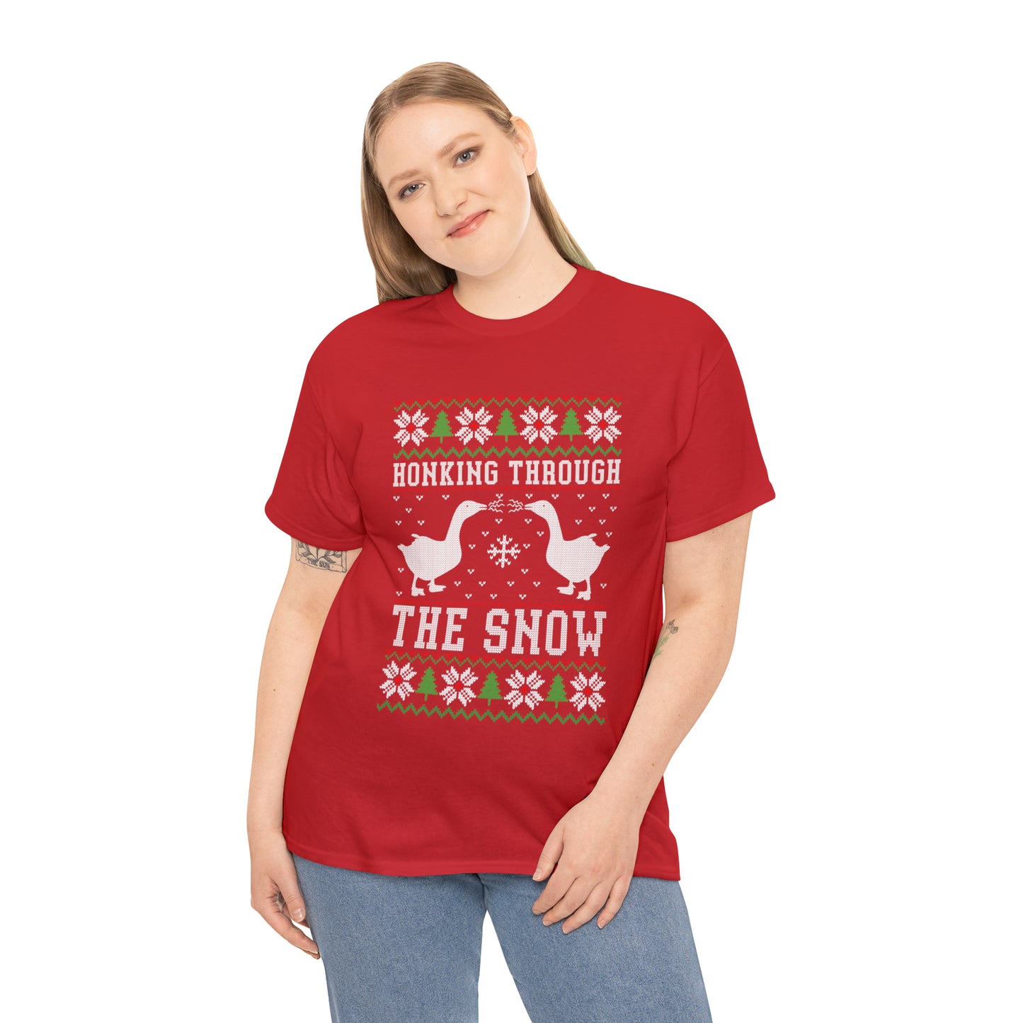 Honking Through The Snow Christmas Ugly Sweater Short Sleeve Tee