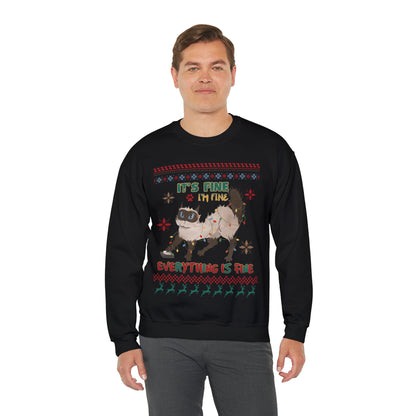 It's Fine I'm Fine Everything is Fine Cat in Lights Christmas Ugly Sweater Sweatshirt