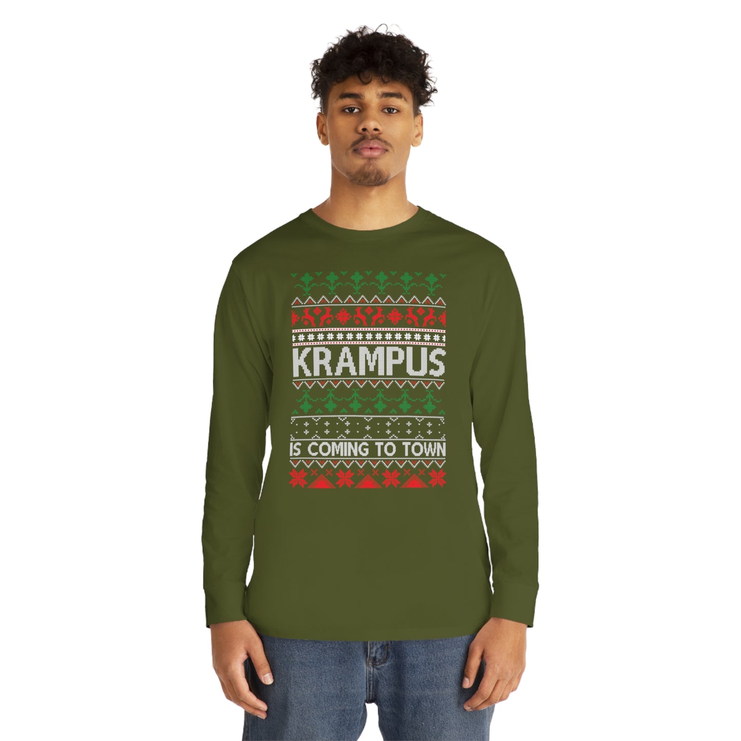 Krampus is Coming to Town Christmas Ugly Sweater Long Sleeve Tee