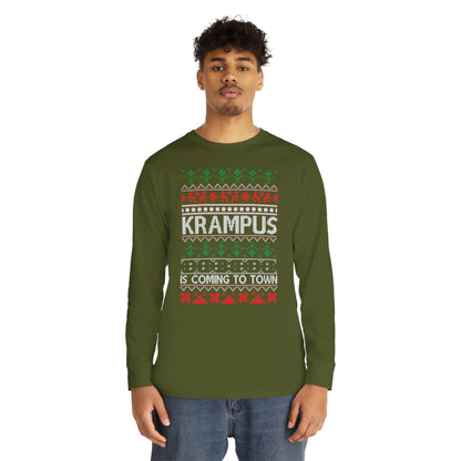 Krampus is Coming to Town Christmas Ugly Sweater Long Sleeve Tee