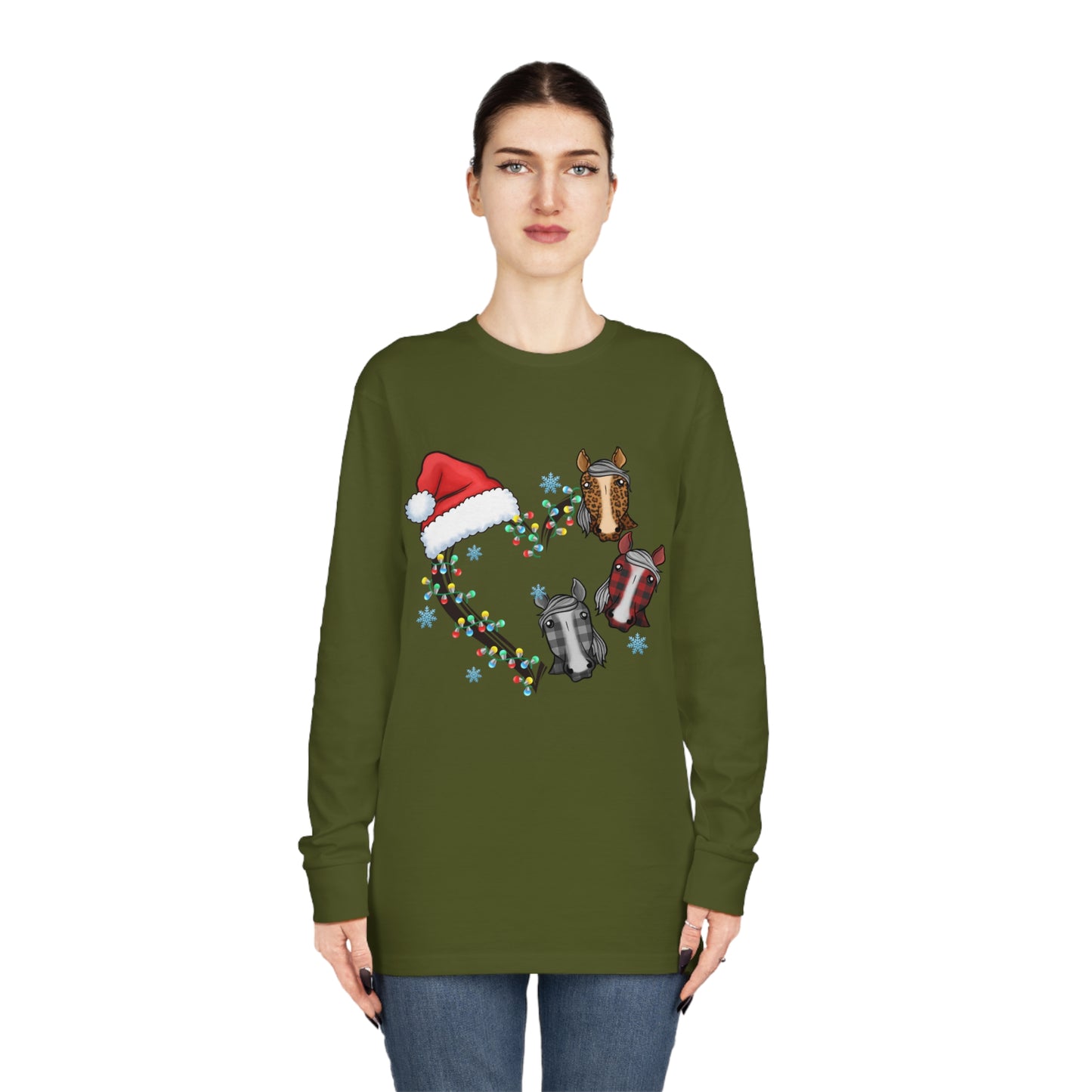 Horse Heart Wreath Christmas Long Sleeve Tee