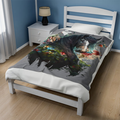 Watercolor Black Horse Blanket