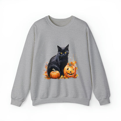 Black Cat with Pumpkin Halloween Sweatshirt