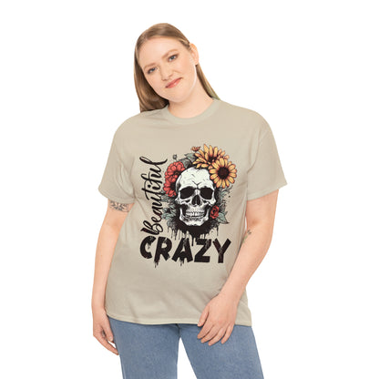 Beautiful Crazy Skull With Flowers Halloween Short Sleeve Tee