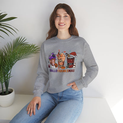 Hallothanksmas Coffee Sweatshirt Halloween Thanksgiving Christmas