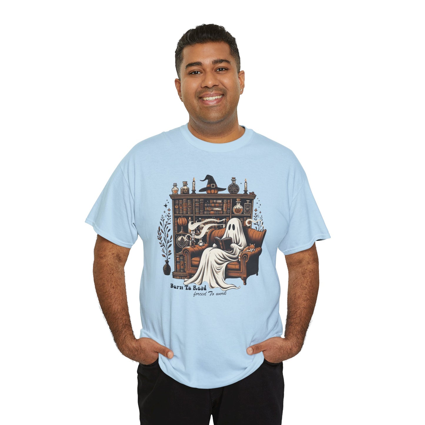 Halloween Ghost Born to Read Forced to Work Book Lover T-Shirt