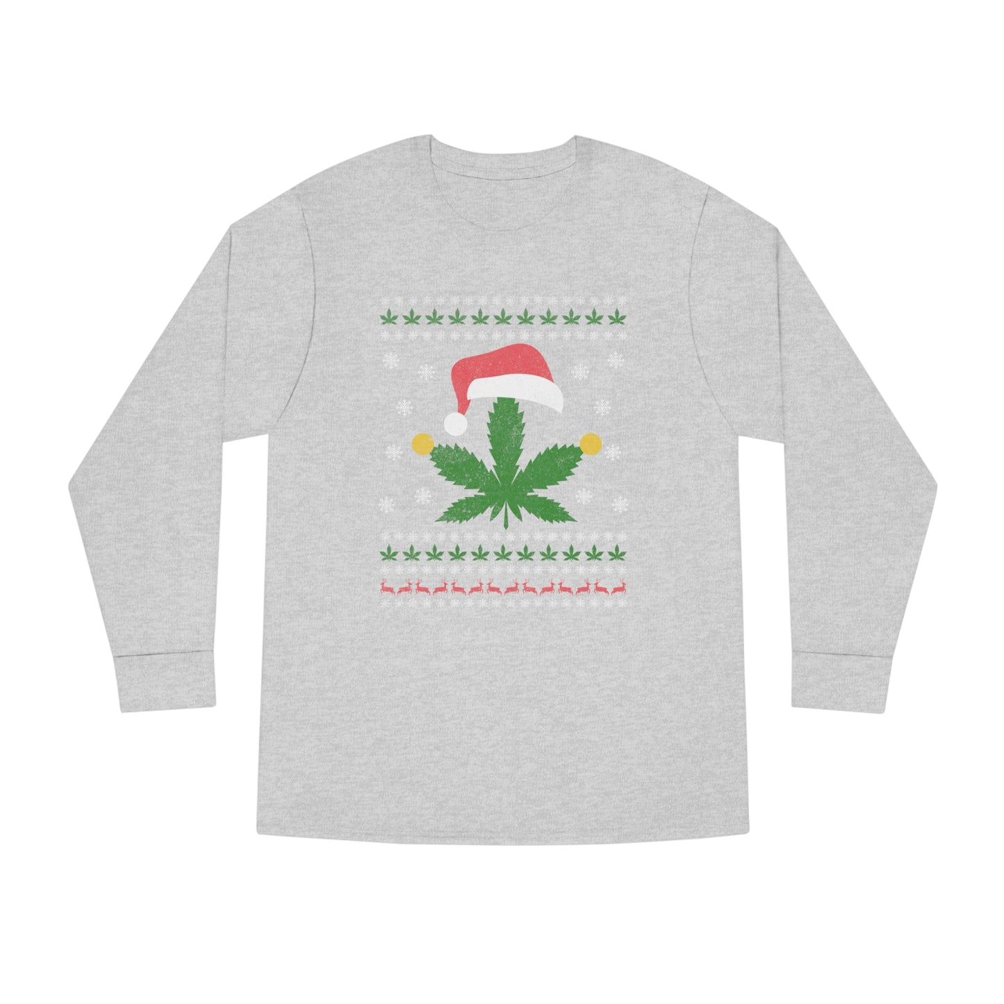 Cannabis Leaf in Santa Hat Christmas Ugly Sweater Long Sleeve T-shirt