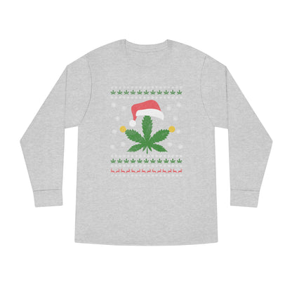 Cannabis Leaf in Santa Hat Christmas Ugly Sweater Long Sleeve T-shirt