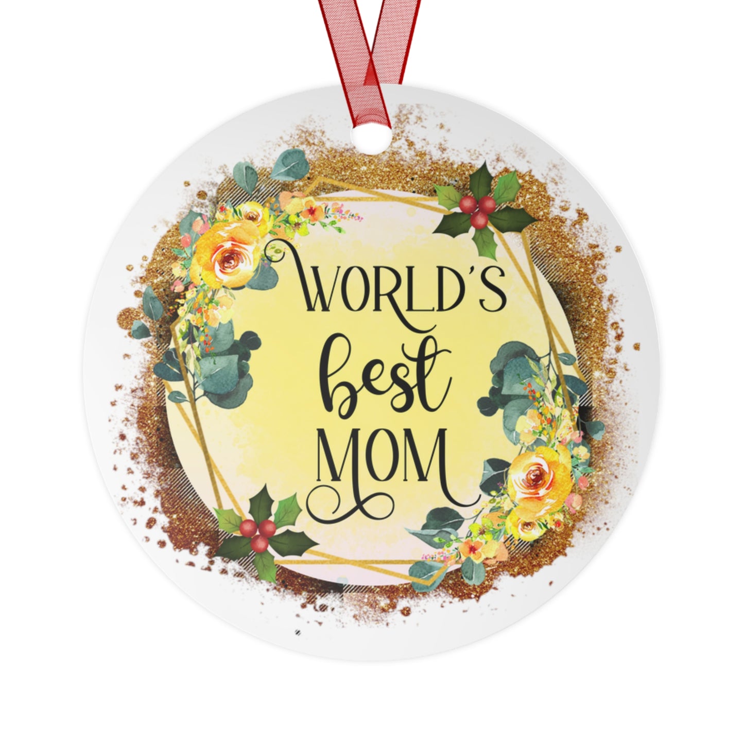 Yellow World's Best Mom Ornament