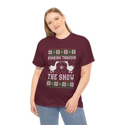 Honking Through The Snow Christmas Ugly Sweater Short Sleeve Tee