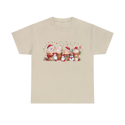 Snowmen Coffee Latte Christmas Short Sleeve Tee