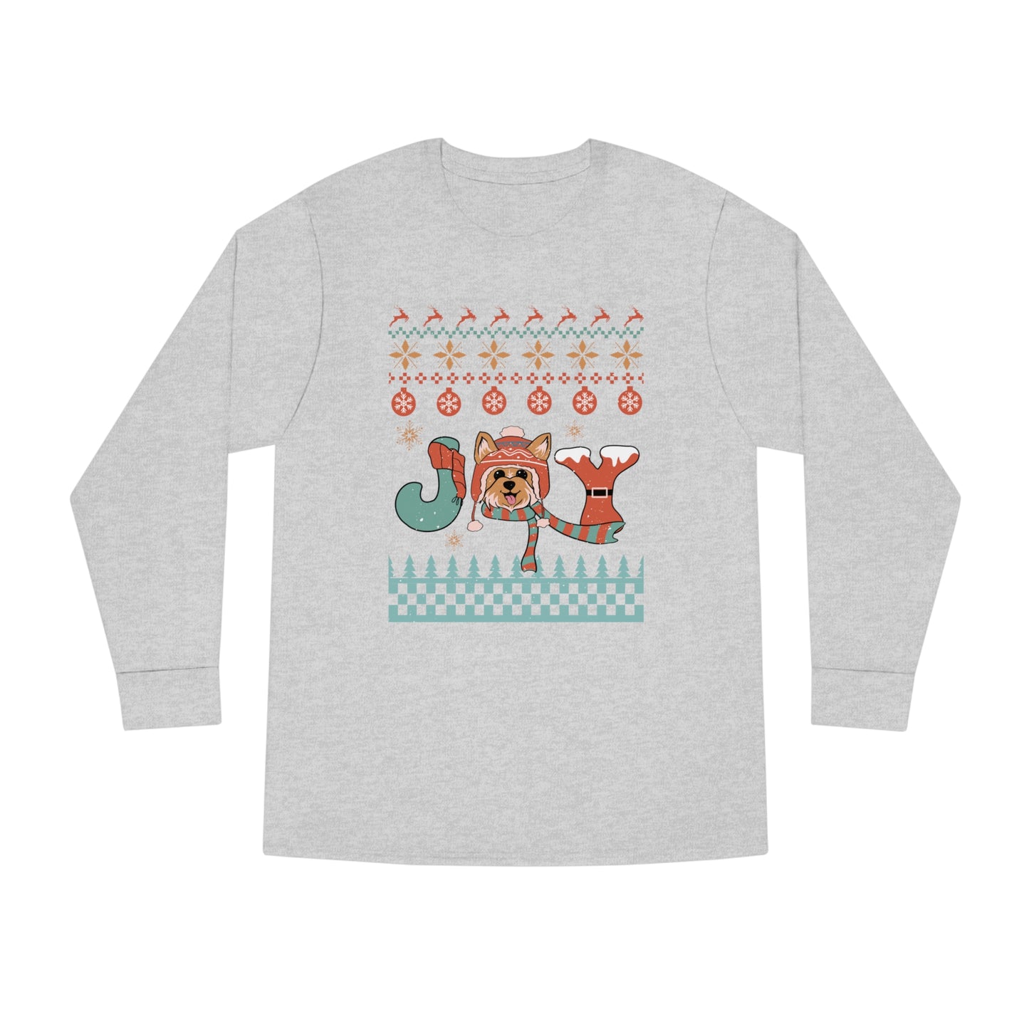 Joy Yorkshire Terrier Yorkie Dog Christmas Ugly Sweater Long Sleeve Tee