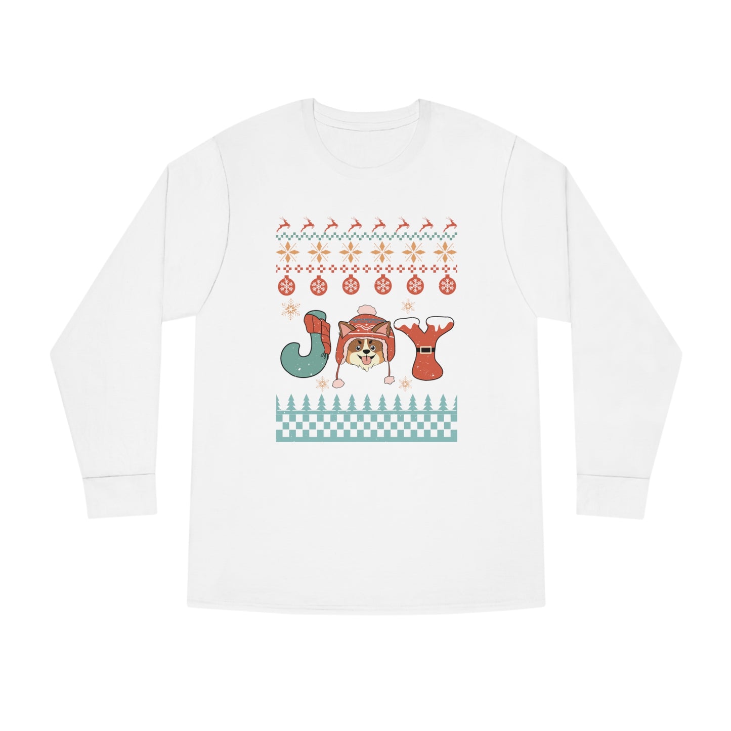 Joy Corgi Dog Christmas Ugly Sweater Long Sleeve Tee