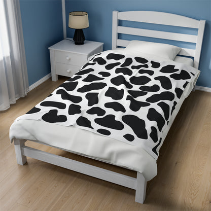 Black White Cow Print Plush Blanket