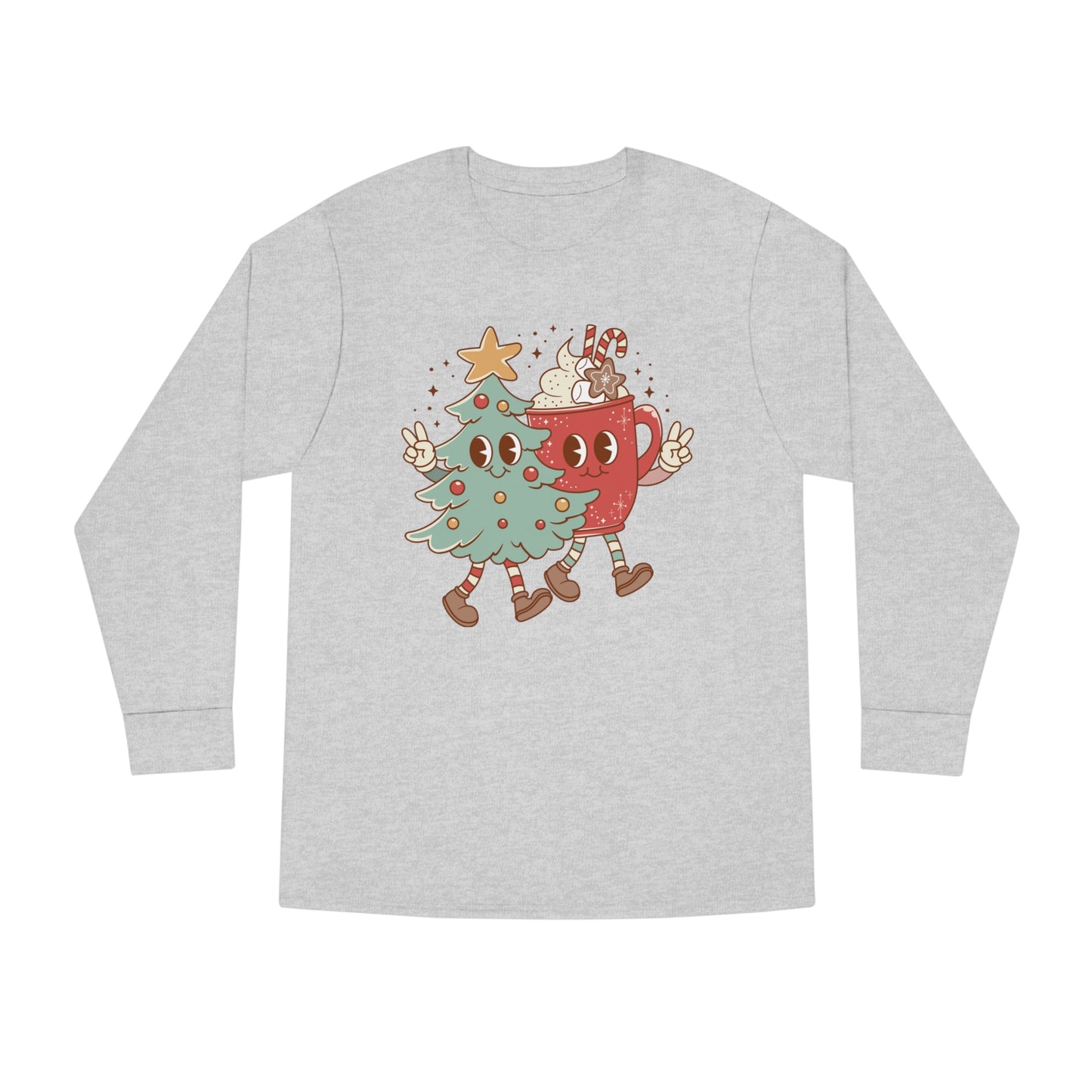 Retro Christmas Tree and Hot Cocoa Christmas Long Sleeve Tee