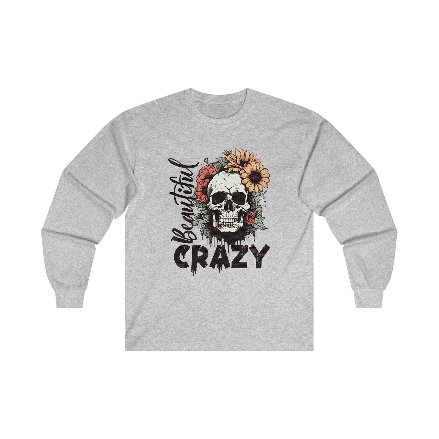 Beautiful Crazy Skull With Flowers Halloween Long Sleeve Tee