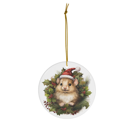 Mouse Wreath Christmas Ceramic Ornament