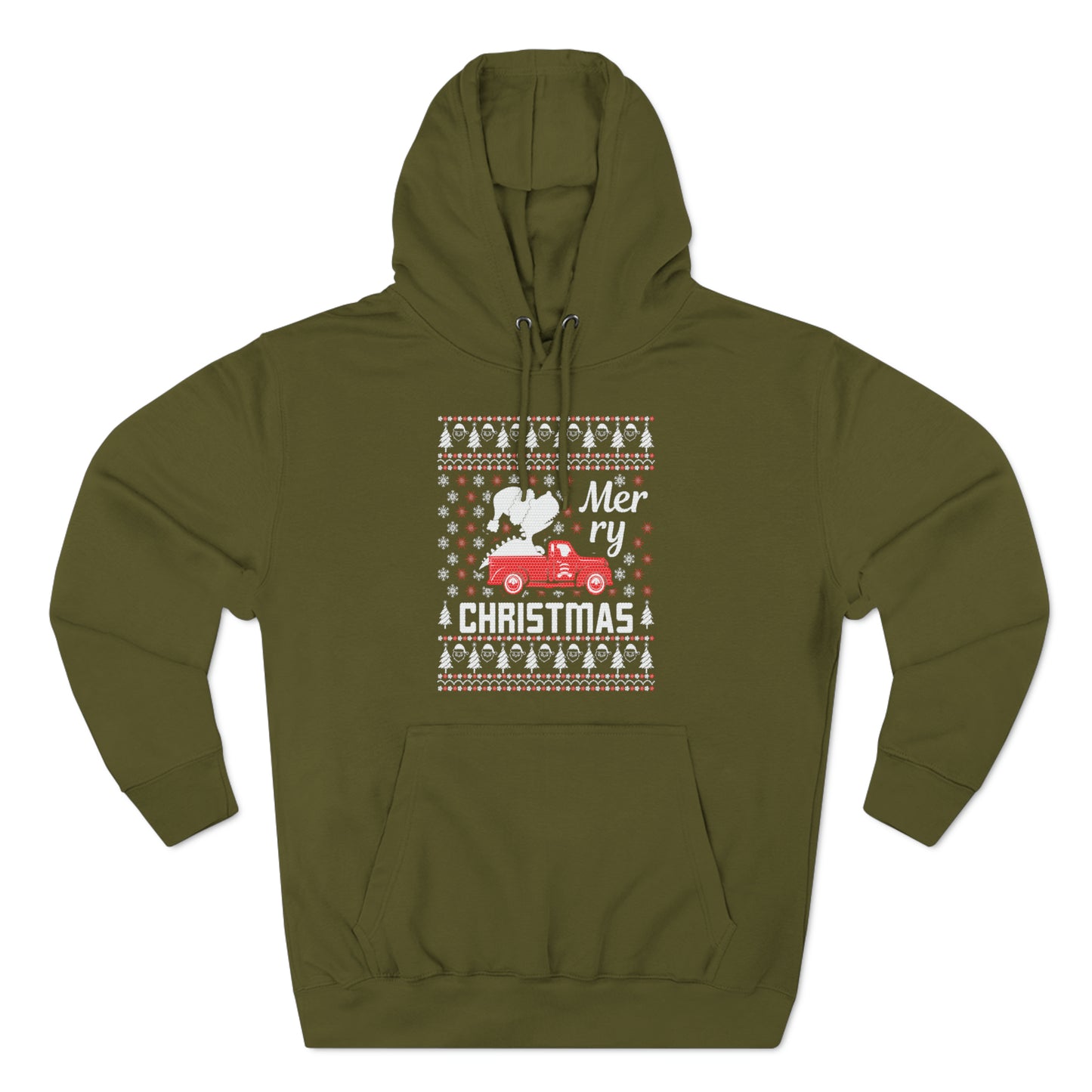 Dinosaur in Red Truck Merry Christmas Ugly Sweater Pullover Hoodie