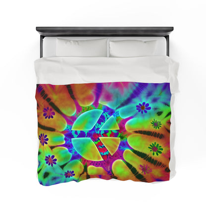 Tye Dye Rainbow Peace Sign Plush Blanket