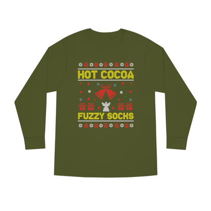 Hot Cocoa Fuzzy Socks Christmas Ugly Sweater Long Sleeve T-shirt