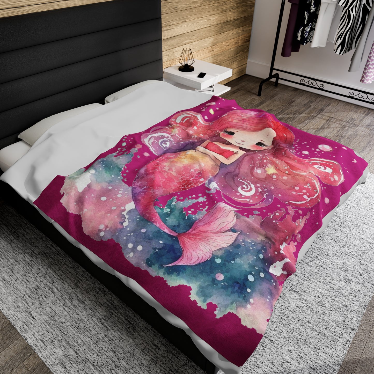 Watercolor Pink Mermaid Pattern Blanket