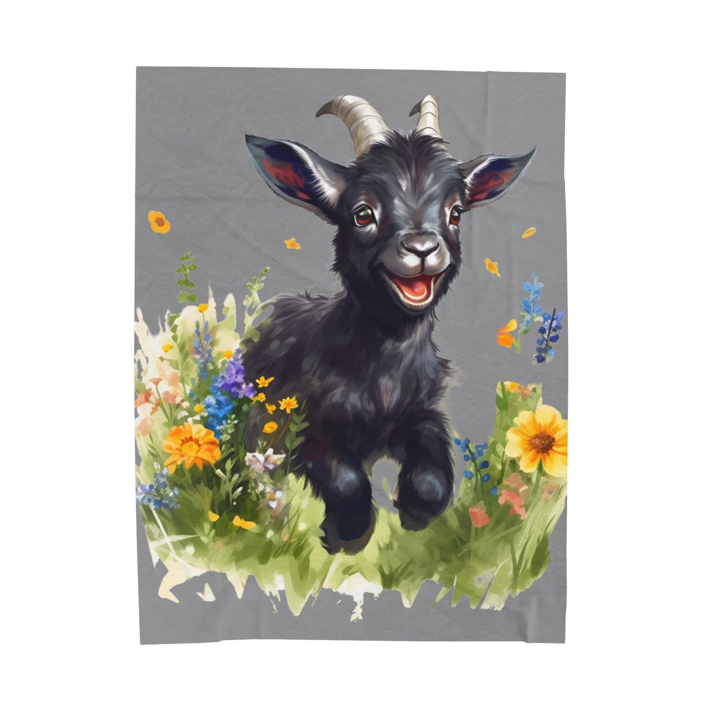 Watercolor Black Ram Lamb Blanket