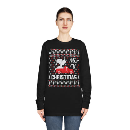 Dinosaur in Red Truck Merry Christmas Ugly Sweater Long Sleeve T-shirt