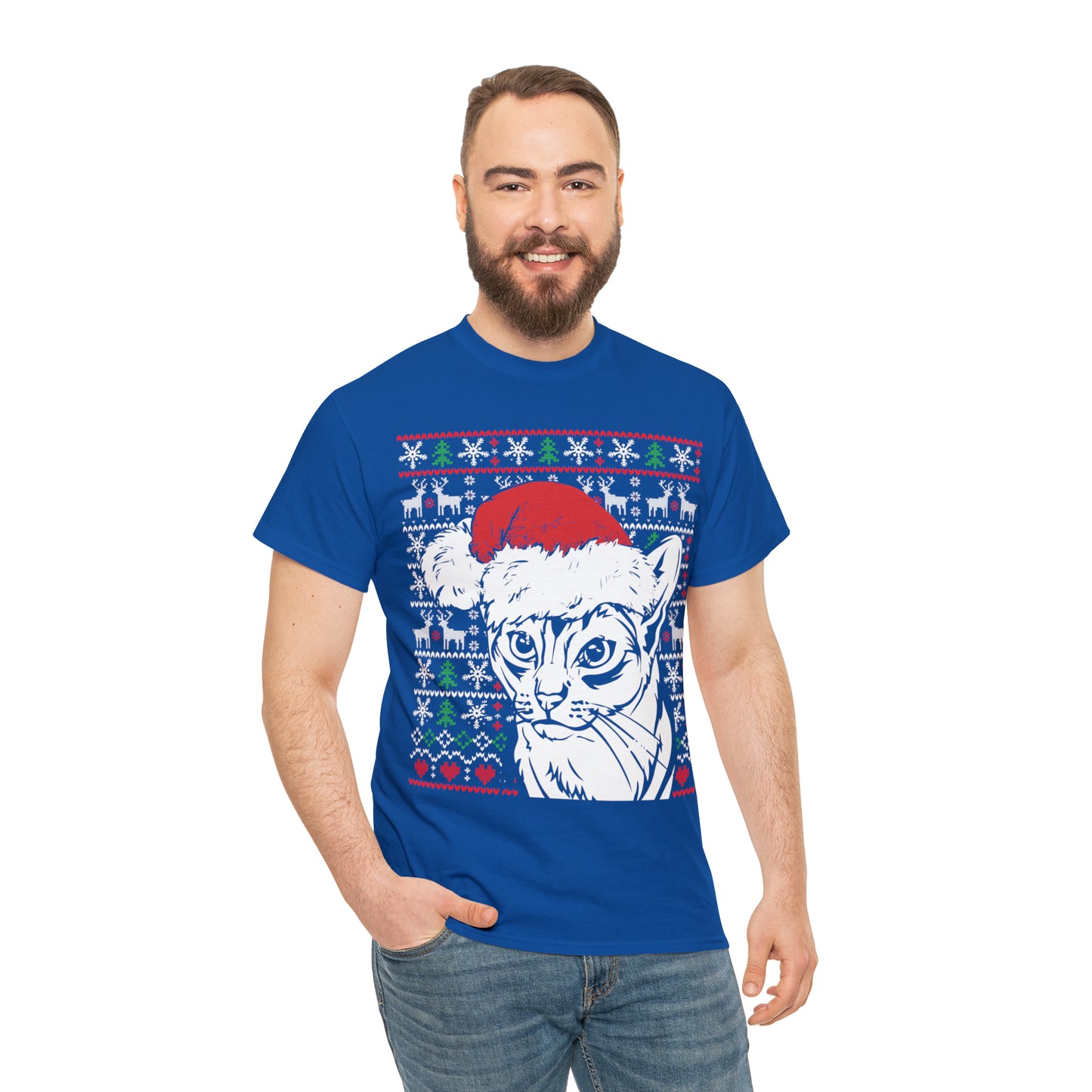 Cat in Santa Hat Christmas Ugly Sweater Short Sleeve Tee